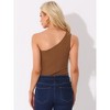 Allegra K Women's Leotard One Shoulder Ribbed Knit Slim Fit Tank Bodysuit - 3 of 4