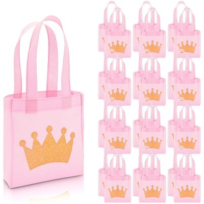 Blue Panda 24-Pack Princess Birthday Party Favor Small Gift Bags, Totes Bags (Pink, 8.5 x 6.8 x 2 In)