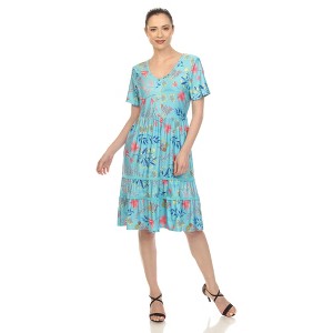 Women's Floral Short Sleeve Knee Length Dress - 1 of 4