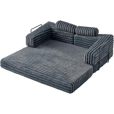 AMERLIFE Foldable Sofa Bed with Plush Faux Fur, Convertible Floor Couch, No Assembly