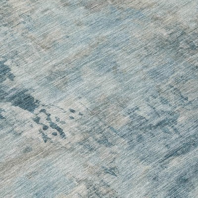 Teal Blue And Beige Abstract Washable Indoor Outdoor Area Rug