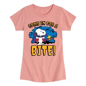 Girls' - Peanuts - Snoopy Come In For A Bite Fitted Short Sleeve Graphic T-Shirt - 1 of 4