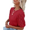 Women's Lightweight Short Sleeve Crewneck Sweaters Knit Pullover Tops with Casual Crochet Sleeve Blouse,Red - L - 2 of 3