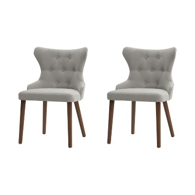 Lidia Mid-century Modern Wingback Dining Chair with Solid Wood Legs Set of 2|ARTFUL LIVING DESIGN-Grey