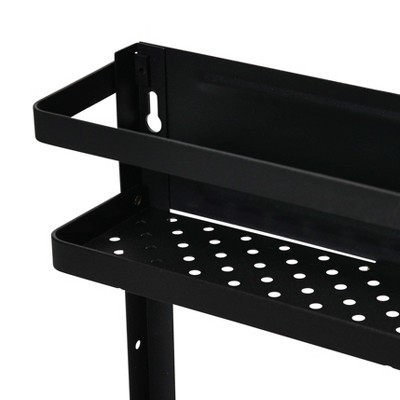 Black Metal Magnetic Wall Mounted Organizer with Wooden Towel Rack