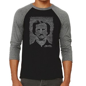 LA Pop Art Men's Raglan Baseball Word Art T-shirt - EDGAR ALLEN POE - THE RAVEN - 1 of 4