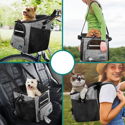 Large Gray Soft-Sided Pet Bike Carrier with Safety Straps