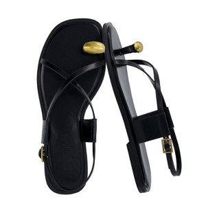 CUSHIONAIRE Corfu Flat Sandals for Women – Strappy Design with Toe Loop and Adjustable Ankle Strap – Lightweight Summer Dress Sandal - 1 of 4