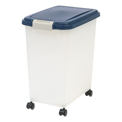 Iris USA 47qt/35lbs Airtight Pet Food Storage Container with Casters, Navy, Black
