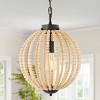 12.5" 1-Light Abril Rustic Bohemian Iron/Wood Bead LED Pendant Oil Rubbed Bronze/Brown - JONATHAN Y: Eco-Friendly Dimmable Orb Fixture - 2 of 4
