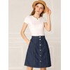 Allegra K Women's Elastic Back Short Button Down Denim Skirts with Pockets - 3 of 4