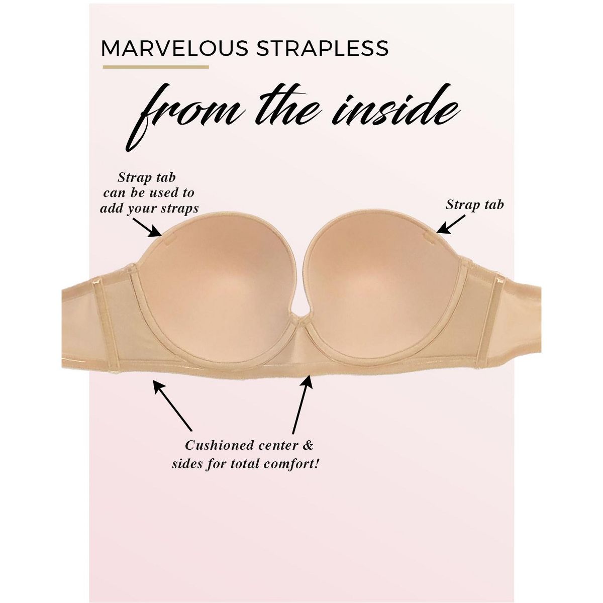 Women's Marvelous Strapless Full Busted Underwire Bra - Full Coverage, Supportive, Convertible - Felina - thumbnail 5