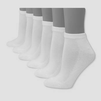 Hanes Premium Women's 6pk Cushioned Low Cut Socks - White 5-9