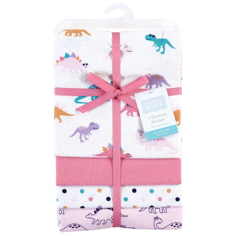 Hudson Baby Infant Girl Cotton Flannel Receiving Blankets, CuteASaurus, One Size, 3 of 8