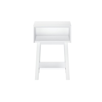 White Mid-Century Modern Wooden Nightstand with Cubby Shelf