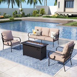 Captiva Designs 4pc Extra Large Metal Outdoor Patio Fire Pit Set with Pattern-back Chairs - 1 of 4