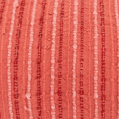 Coral Pink Striped Cotton Viscose Lumbar Pillow 14" x 26"