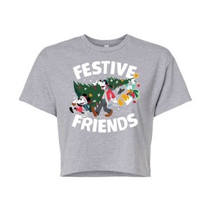 Women's - Disney - Festive Friends Cropped Graphic T-Shirt - 1 of 4