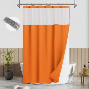 Textured Waffle Weave Shower Curtain with Snap In Liner and 12 Hooks - 1 of 4