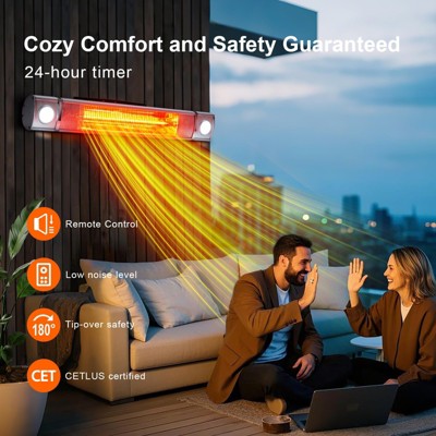 Outdoor Patio Heater Wall Mounted, 1500W Infrared Heater with Remote Control & Timer for Garage, Instant Heat