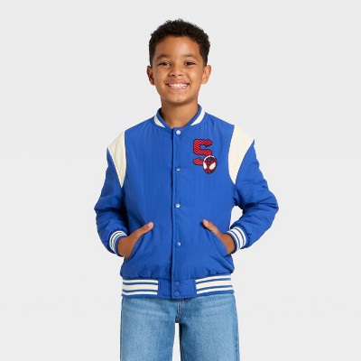 Boys' Marvel Spider-Man Varsity Nylon Jacket - Navy Blue/Cream XXL