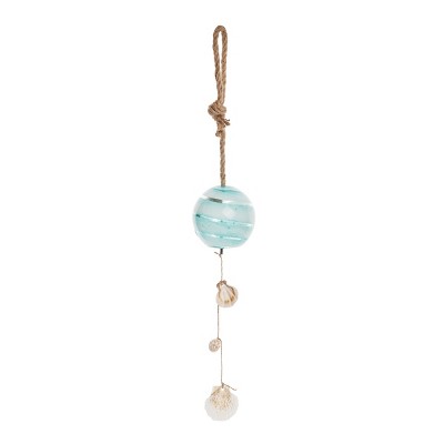 Beachcombers 29.53" Sea Green Glass Orb Float with Nautical Shells - Coastal Hanging Ornament