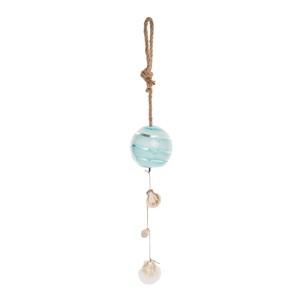 Beachcombers 29.53" Sea Green Glass Orb Float with Nautical Shells - Coastal Hanging Ornament - 1 of 1