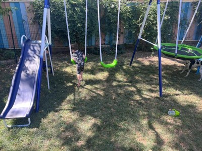 Sportspower mountain view metal swing set with on sale slide and trampoline