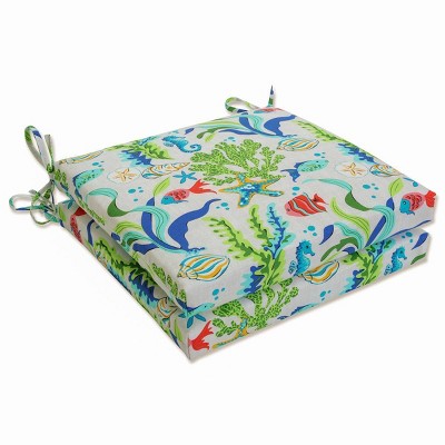 2pc Outdoor/Indoor Squared Corners Seat Cushions Coral Bay Blue - Pillow Perfect