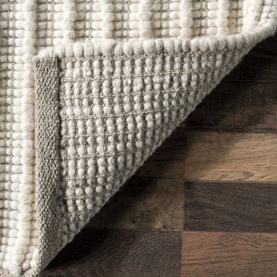 Ivory High-Low Striped Wool 8' x 10' Area Rug