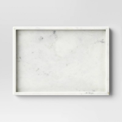 White Rectangular Marble Tray with Raised Sides
