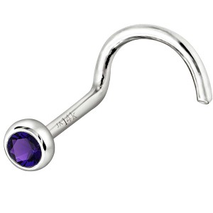 Jewelry Avalanche 22G 14K Gold Bezel-set Amethyst Nose Screw Nose Stud - 1 of 3