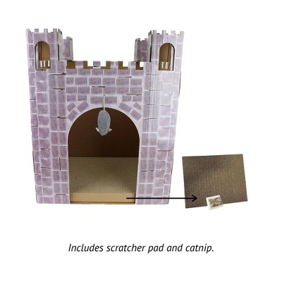 Purple Cardboard Castle Cat Scratcher House with Toy