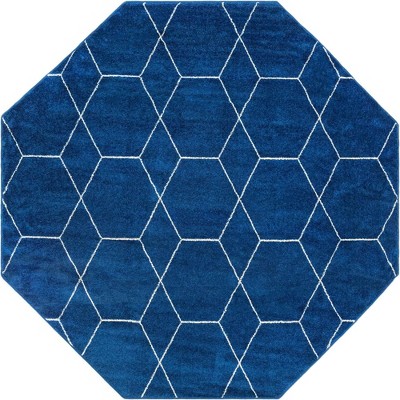 Navy Blue Octagon Trellis 5' Synthetic Easy-Care Rug