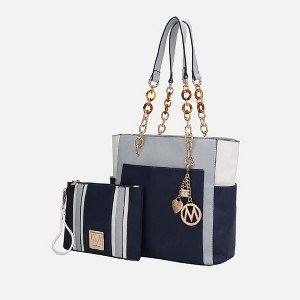 MKF Collection Rochelle Vegan Color Block Vegan Leather Women’s Tote Bag with Wristlet by Mia K - Blue Navy - 1 of 4