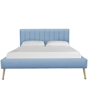 Twin Camila Platform Modern Channel Seam Bed with Metal Legs Denim Linen - Cloth & Co., Blue Linen