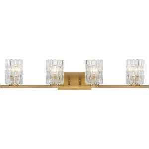 Possini Euro Design Icelight Modern Wall Light Warm Brass Hardwire 36" 4-Light Fixture Textured Ice Glass for Bedroom Bathroom Vanity Living Room - 1 of 4