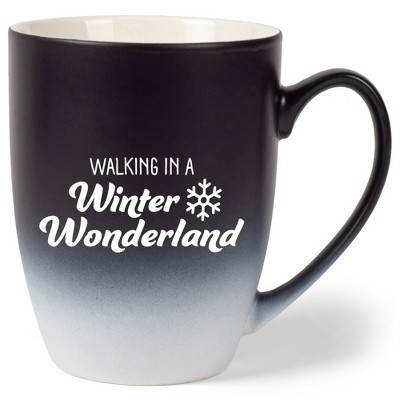 Elanze Designs Walking In A Winter Wonderland Two Toned Ombre Matte Black and White 12 ounce Ceramic Stoneware Coffee Cup Mug