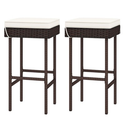 Tangkula 2PCS Rattan Barstools Patio Wicker Bar Height Chairs w/ Footrest