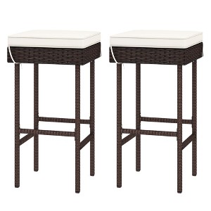 Tangkula 2PCS Rattan Barstools Patio Wicker Bar Height Chairs w/ Footrest - 1 of 3