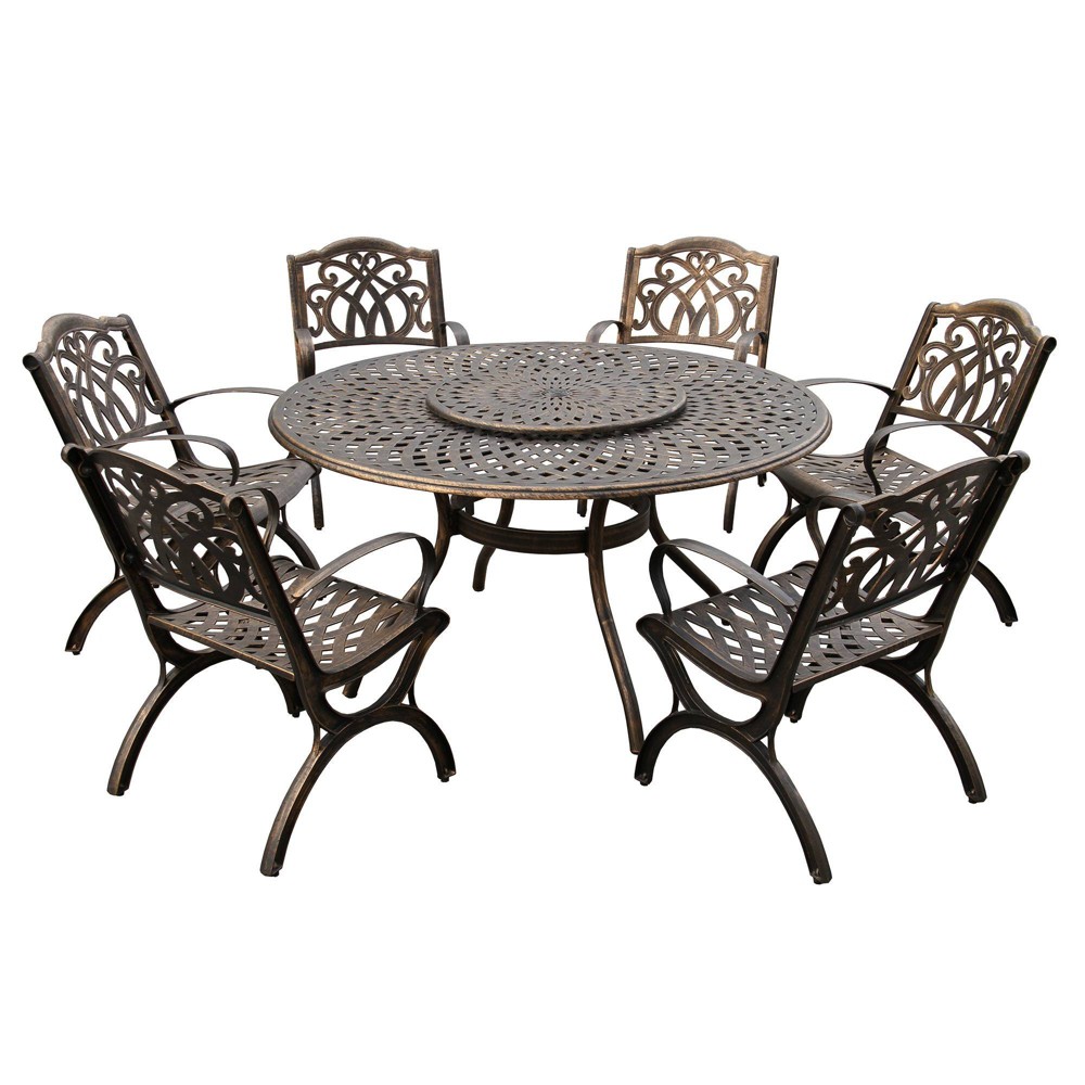 Photos - Dining Table 7pc Outdoor Dining Set with 59" Modern Ornate Mesh Aluminum Round Table &