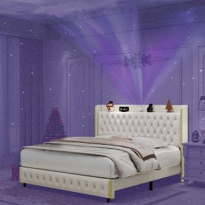 NicBex Full/Queen/King Upholstered Bed Frame with Star Galaxy Projector,Storage Tufted Wingback Headboard with USB Port,Music Speaker,Easy Assembly - 1 of 4