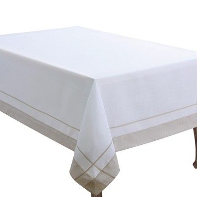 White Polyester Tablecloth with Banded Border Design