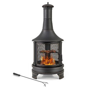 Costway 30 Inch Outdoor Fire Pit Chiminea 2 in 1 Wood Burning Metal Fireplace  with Grill - 1 of 4