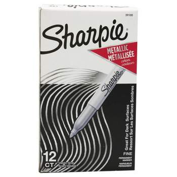 Sharpie Metallic Permanent Markers, Fine Point, Silver, Box of 12