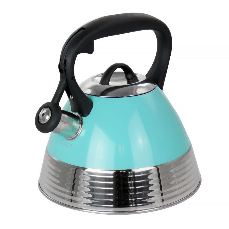 Mr. Coffee 2.5 Quart Stainless Steel Whistling Tea Kettle in Turquoise, 1 of 9