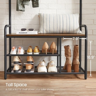 Rustic Brown and Black Hall Tree with Storage Bench