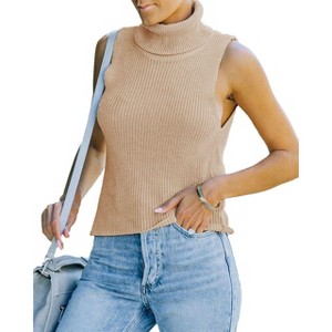 Coolmee Womens Sleeveless Sweater Vest Turtleneck Ribbed Knit Tank Tops Basic Slim Fit Top - 1 of 4