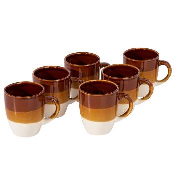 Gibson Home Yellowstone 6 Piece 12 Ounce Stoneware Mug Set in Brown and White