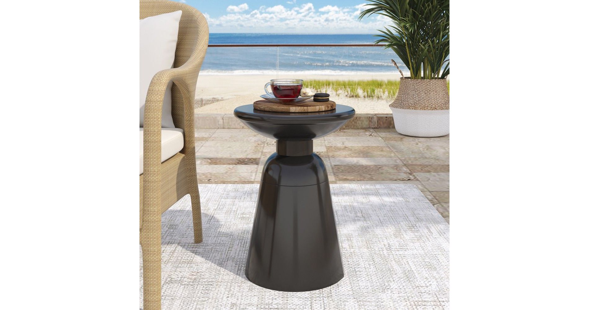 TUYOHW Modern Patio End Table,Iron Patio Side Table for Backyard,Pool, Indoor Companion,Durable and Rustproof,Black